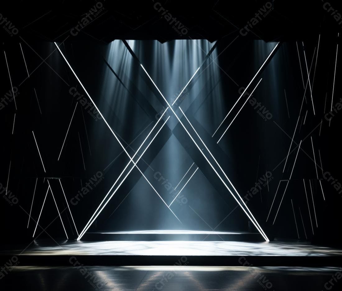 Palco iluminado com estrutura geométrica