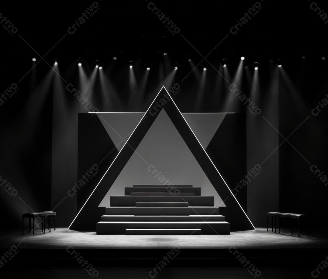 Palco minimalista preto e branco com iluminação cênica