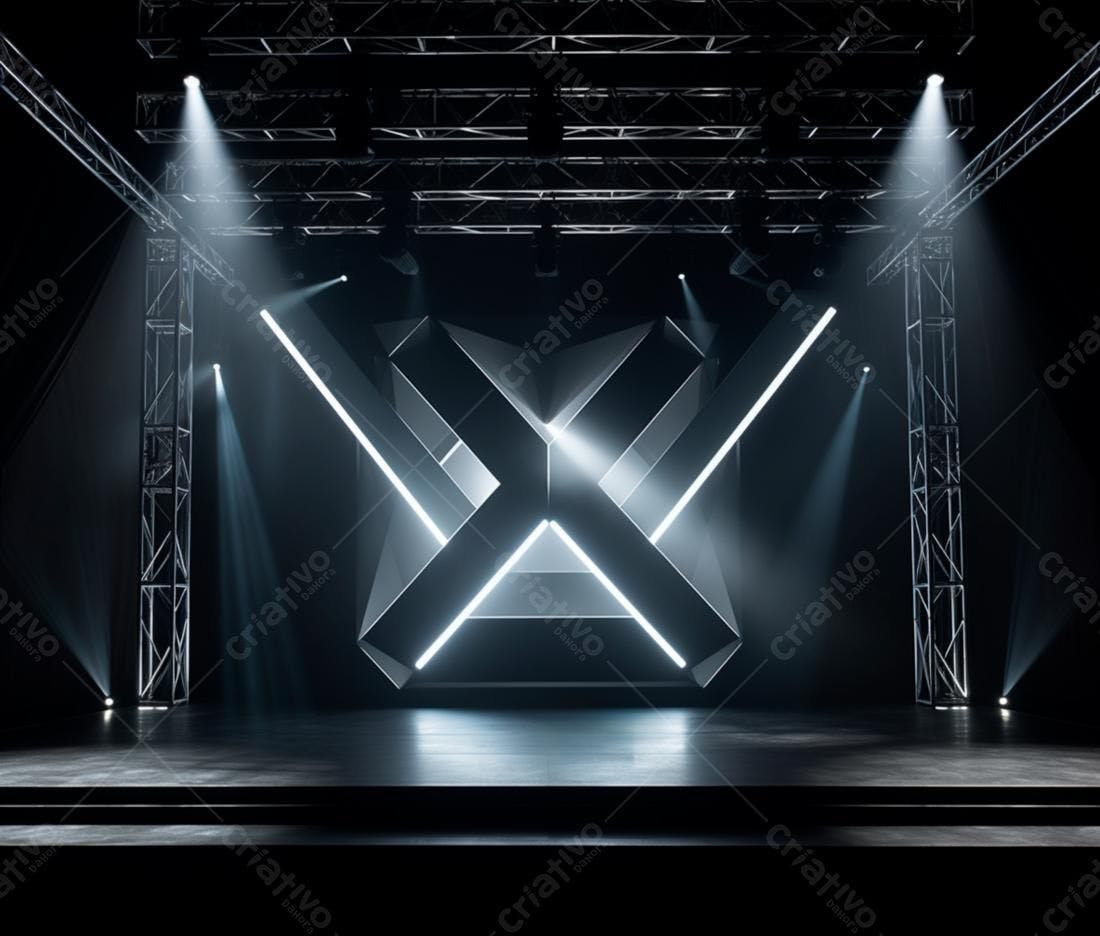 Palco com iluminação moderna e estrutura geométrica