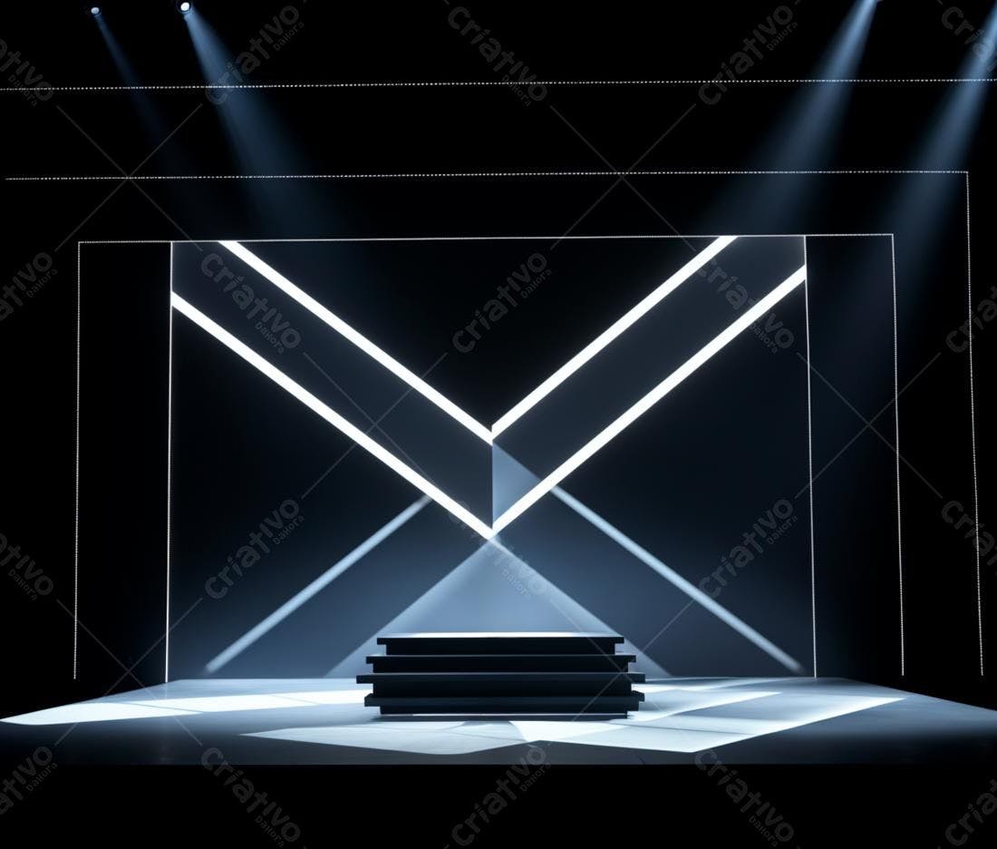 Palco iluminado com estrutura geométrica