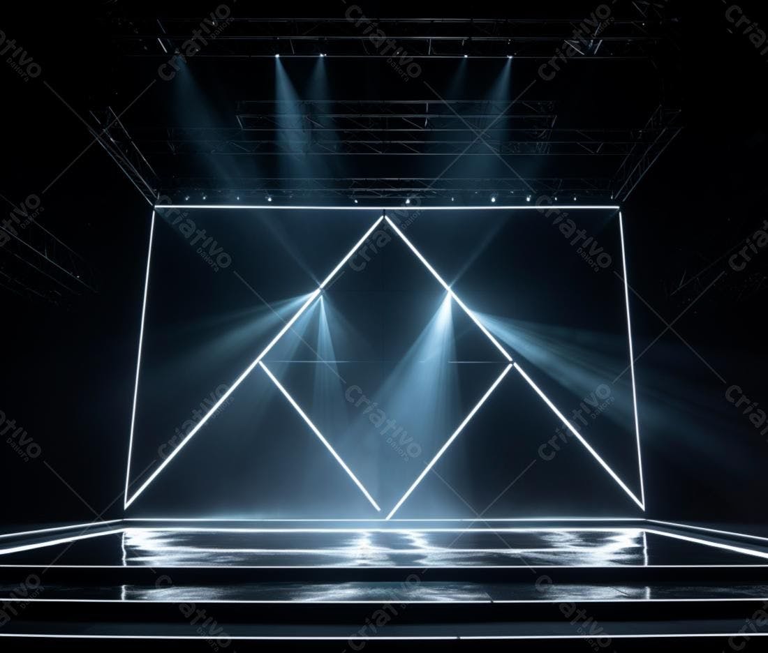 Palco com iluminação neon geométrica