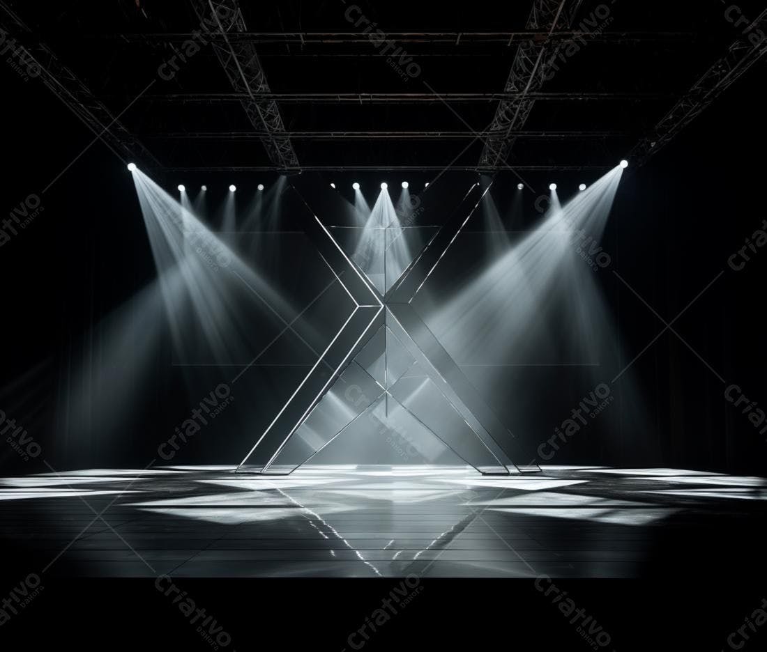 Palco iluminado com estrutura geométrica