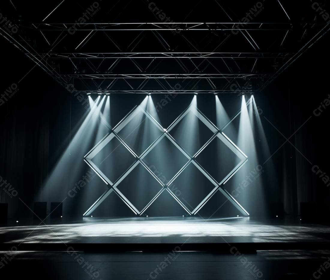 Palco iluminado com estrutura metálica