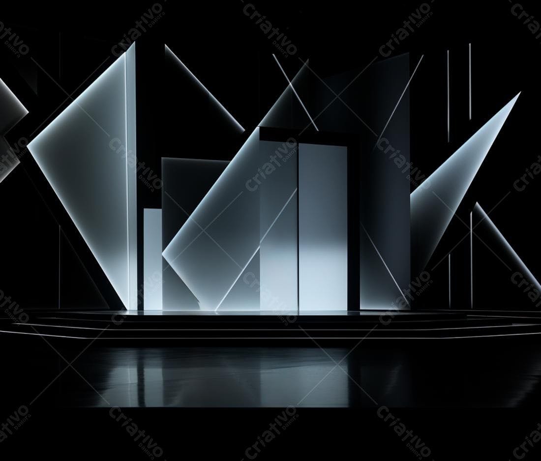 Palco minimalista com iluminação geométrica