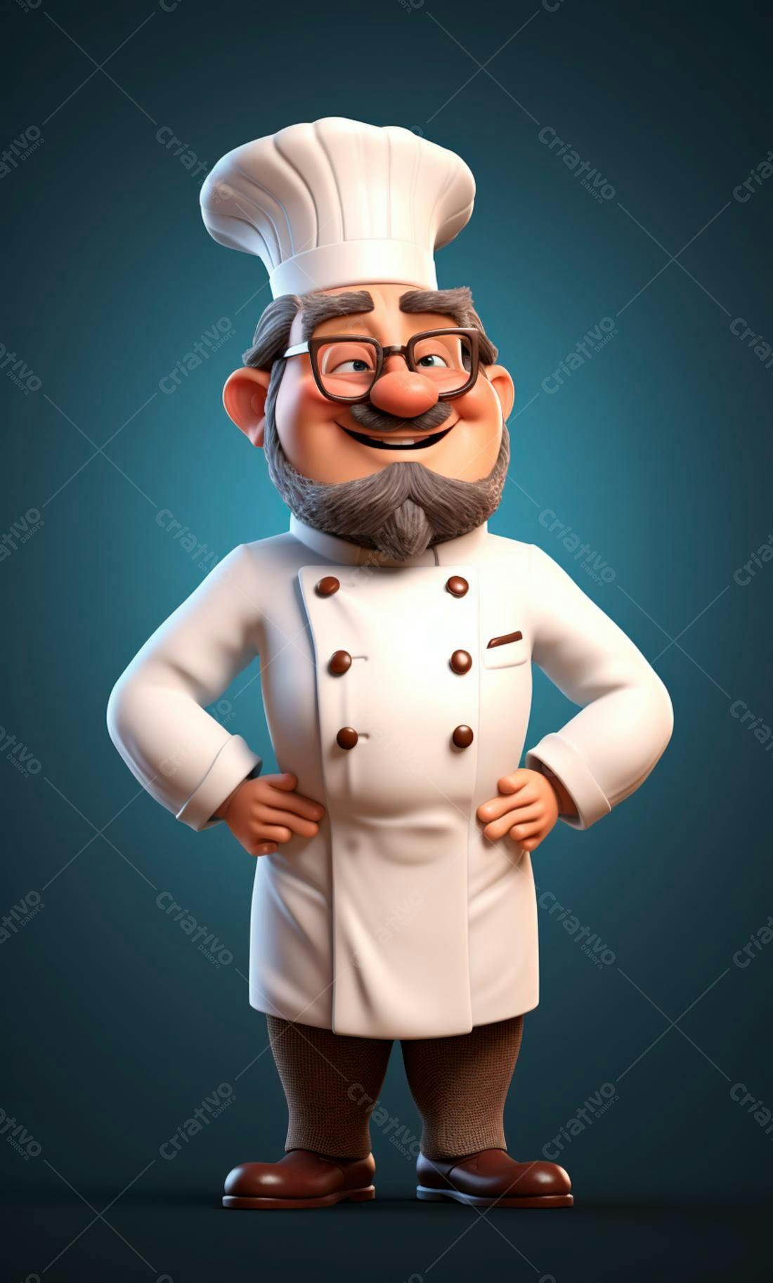 Chef de cozinha animado com uniforme branco