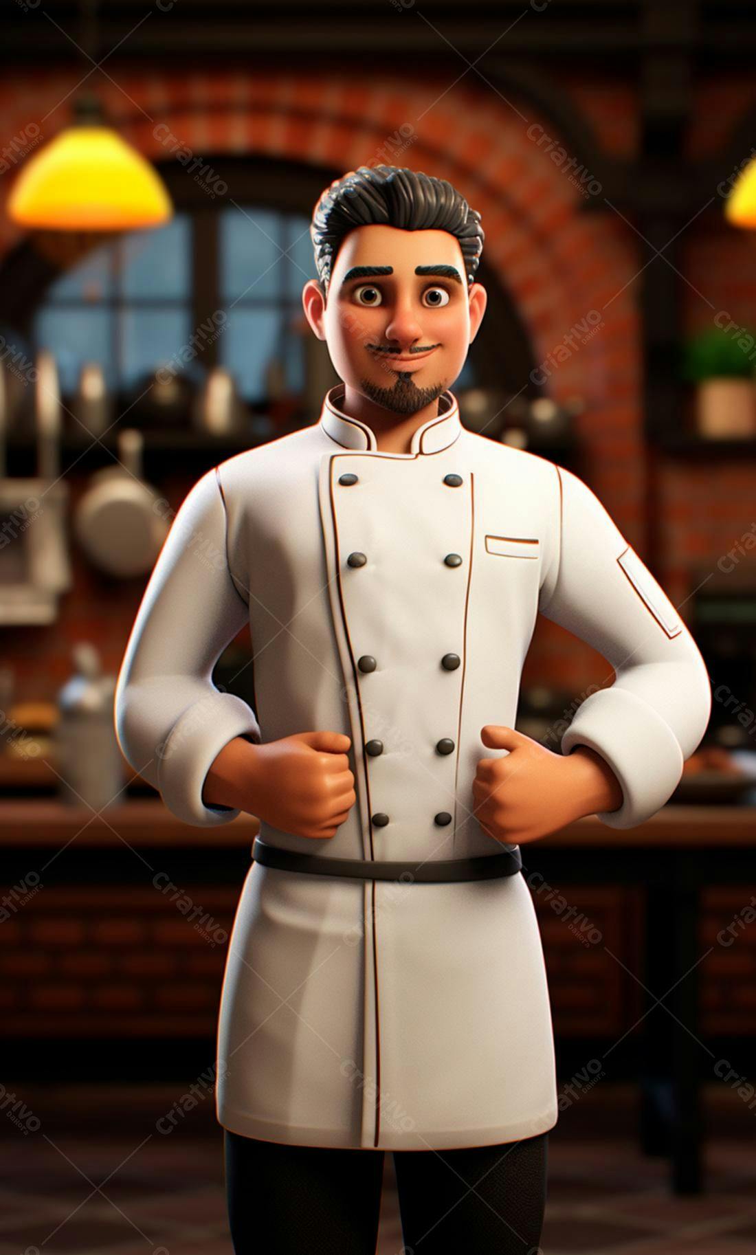 Chef de cozinha animado em uniforme branco