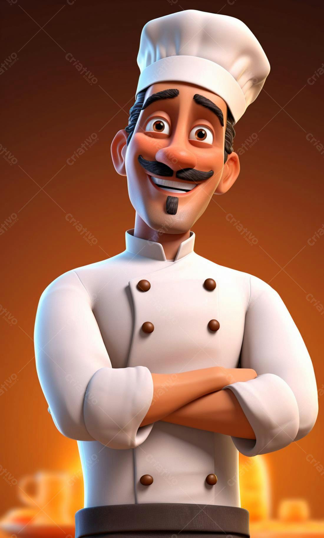 Chef de cozinha animado braços cruzados
