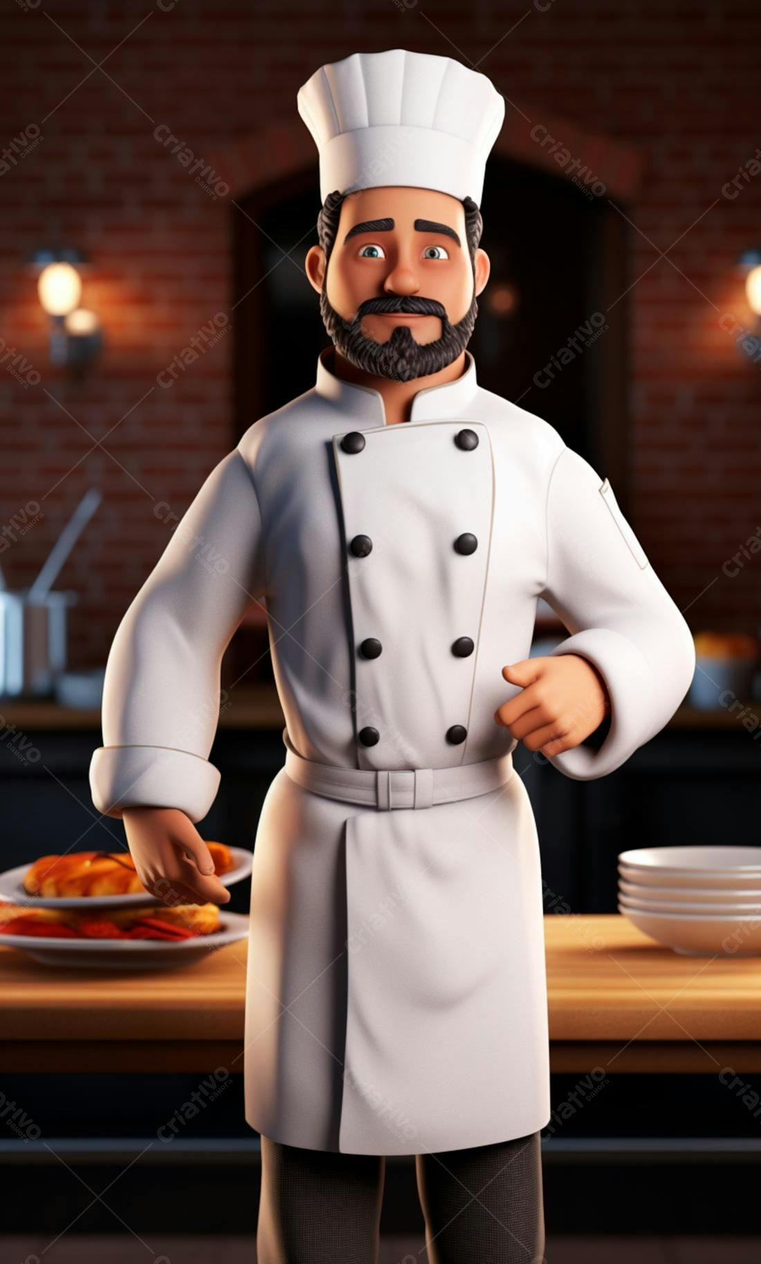 Chef de cozinha animado em uniforme branco