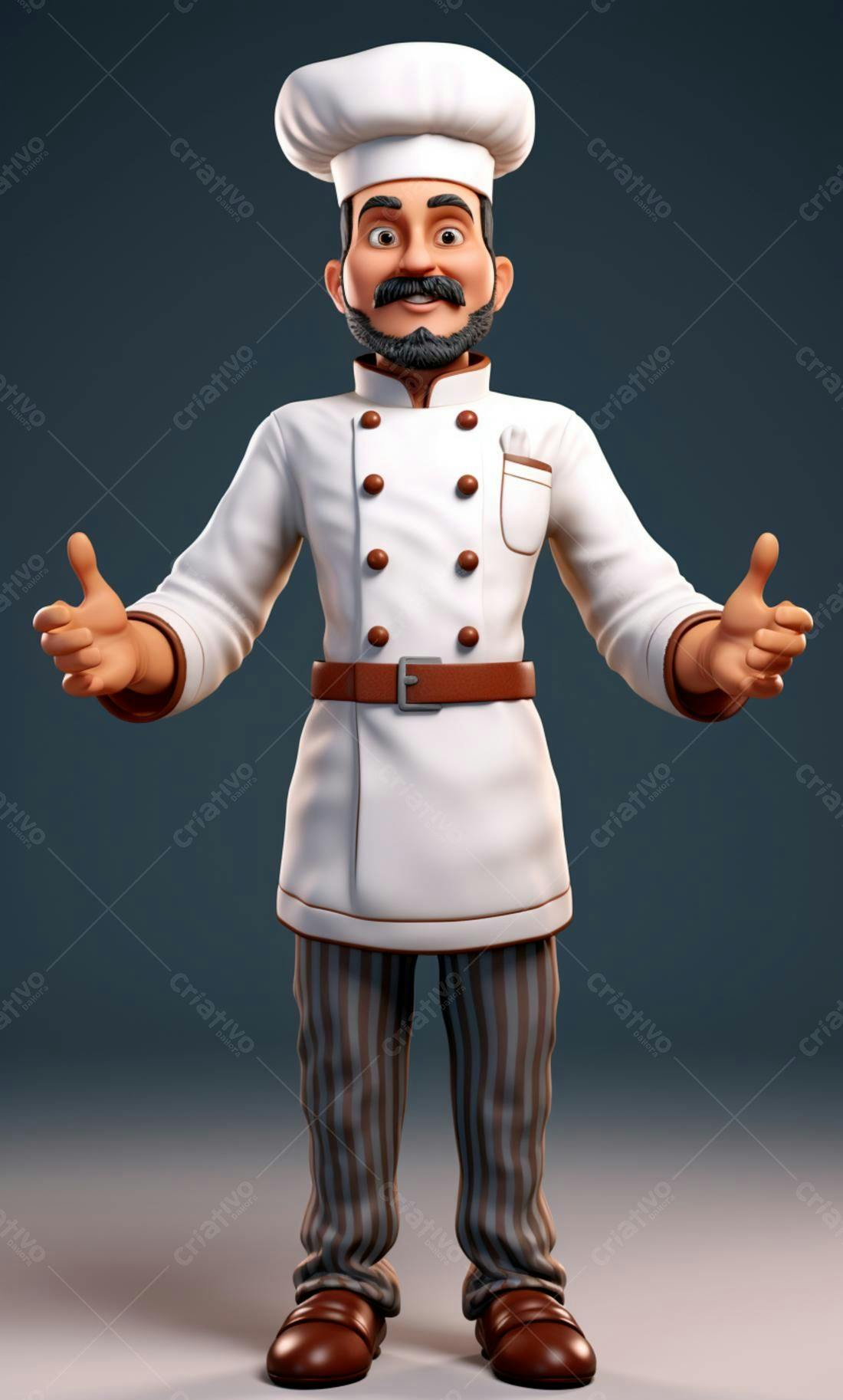 Chef de cozinha animado braços abertos