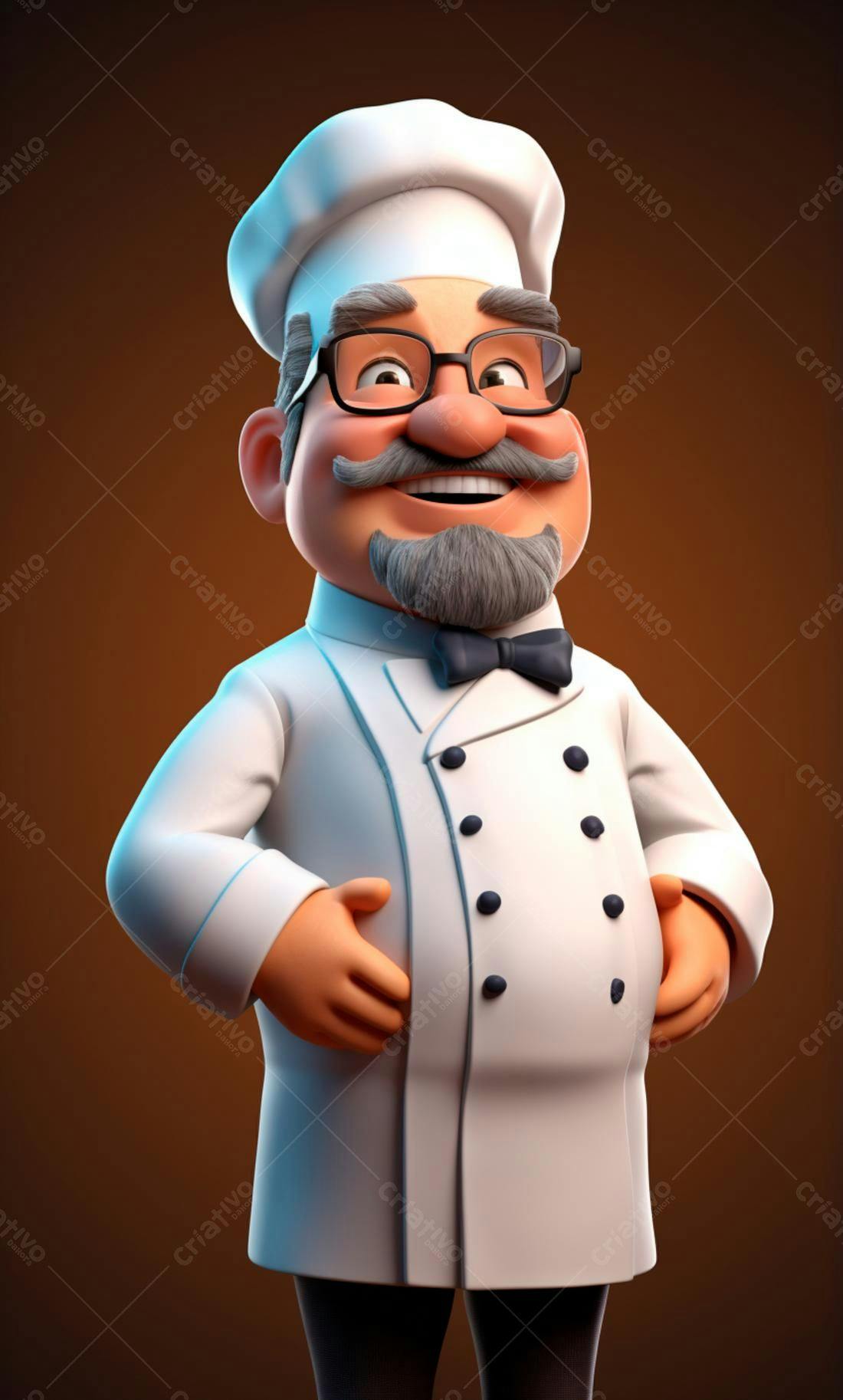 Chef animado sorridente uniforme branco