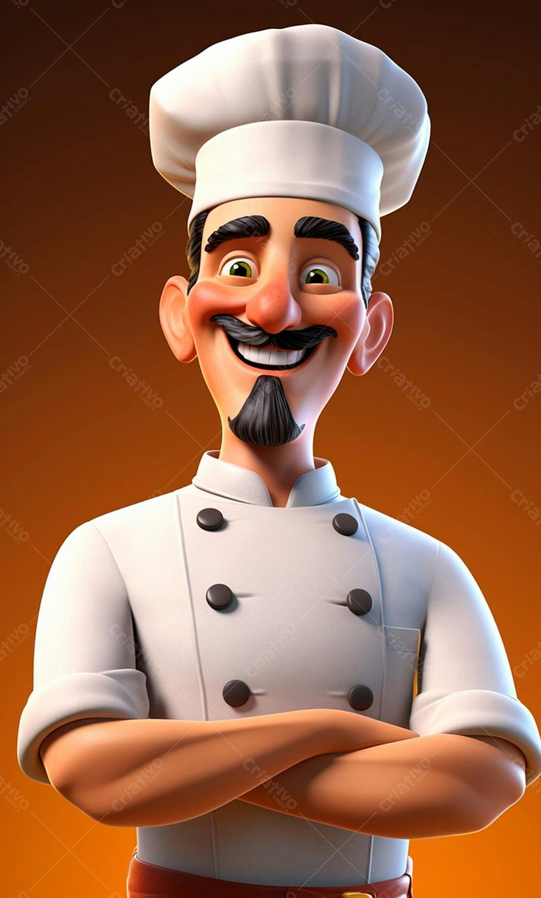 Chef de cozinha animado braços cruzados