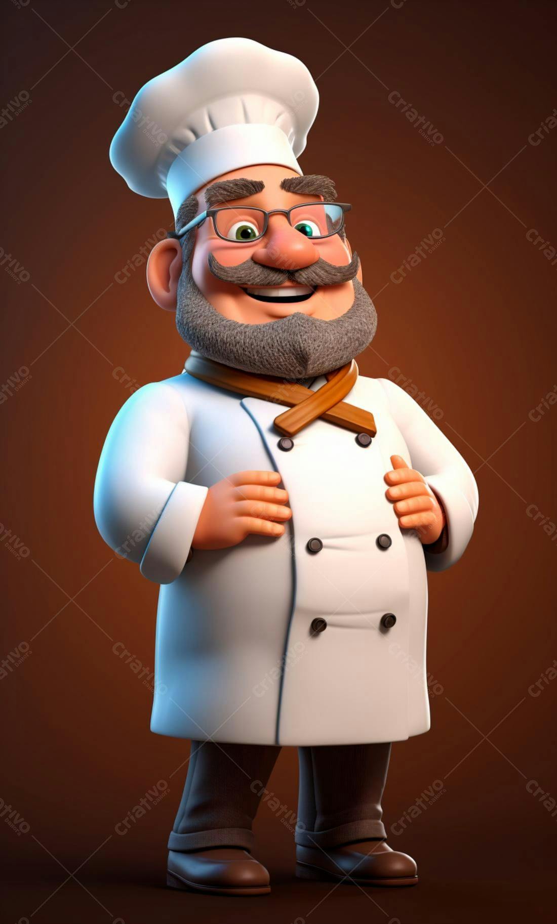 Chef de cozinha alegre em fundo marrom