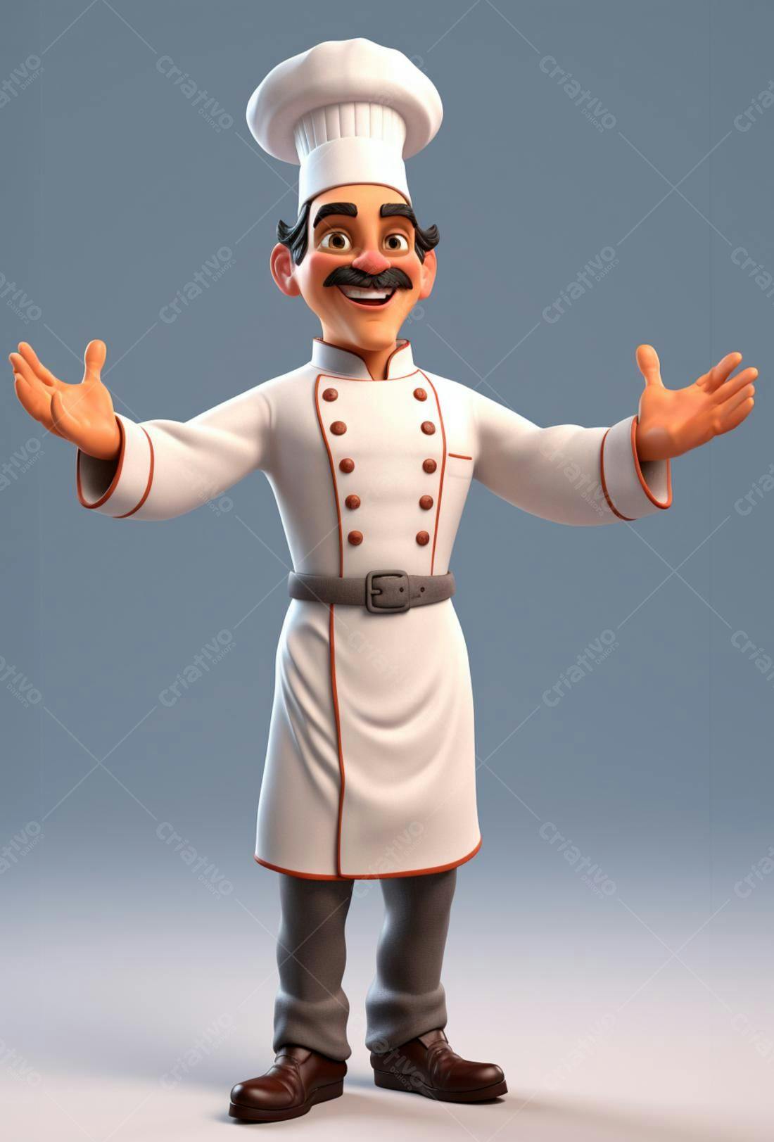Chef de cozinha animado braços abertos