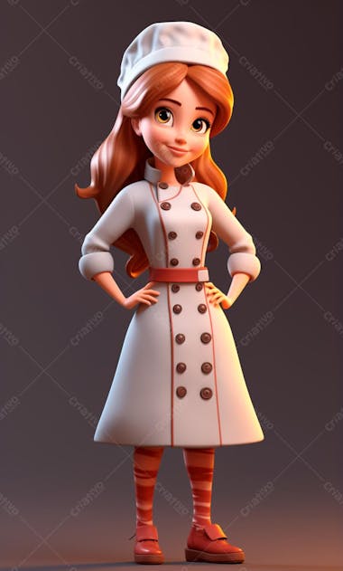 Personagem de desenho animado de chef de cozinha mulher 3d