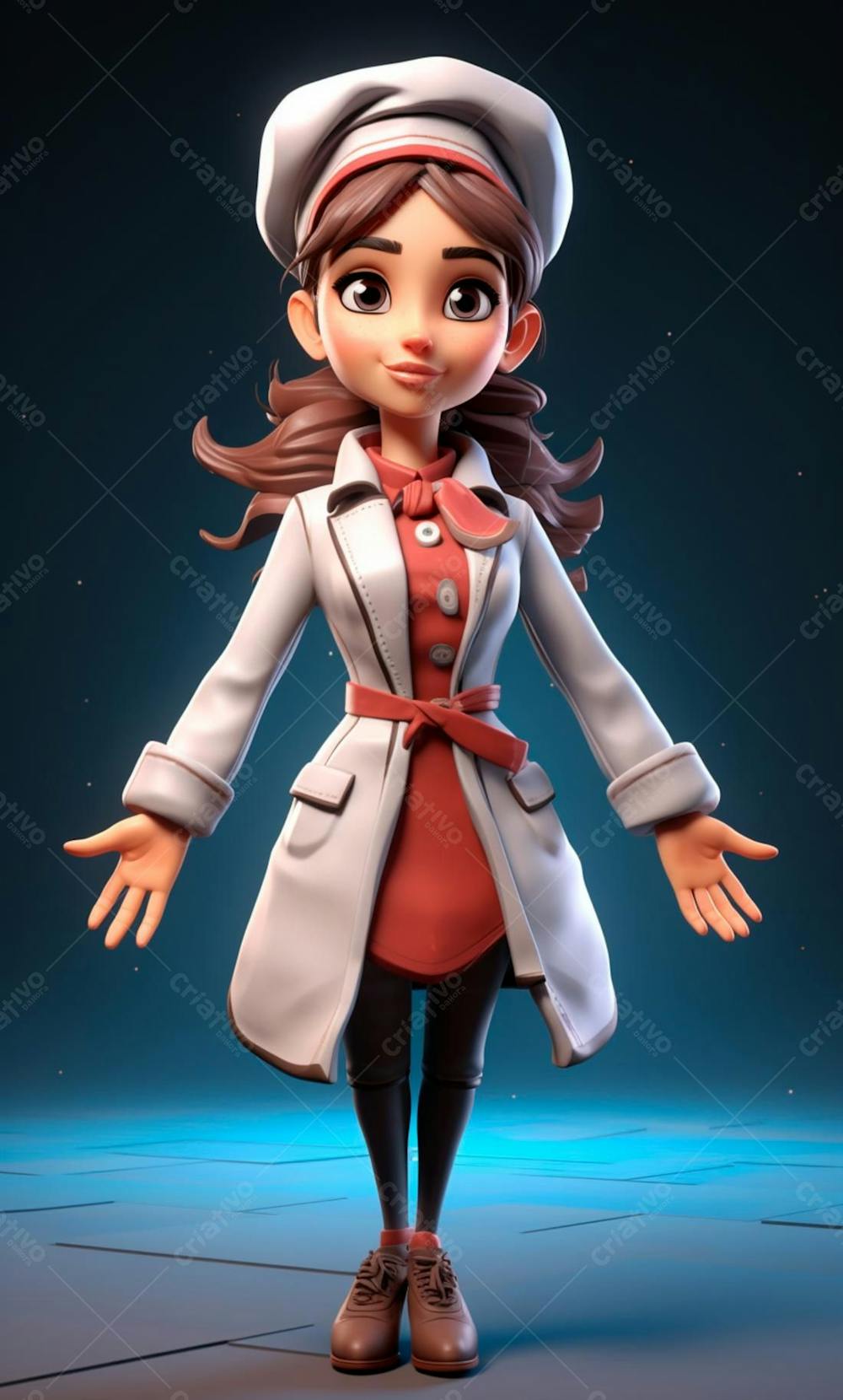 Personagem De Desenho Animado De Chef De Cozinha Mulher 3D  (3)