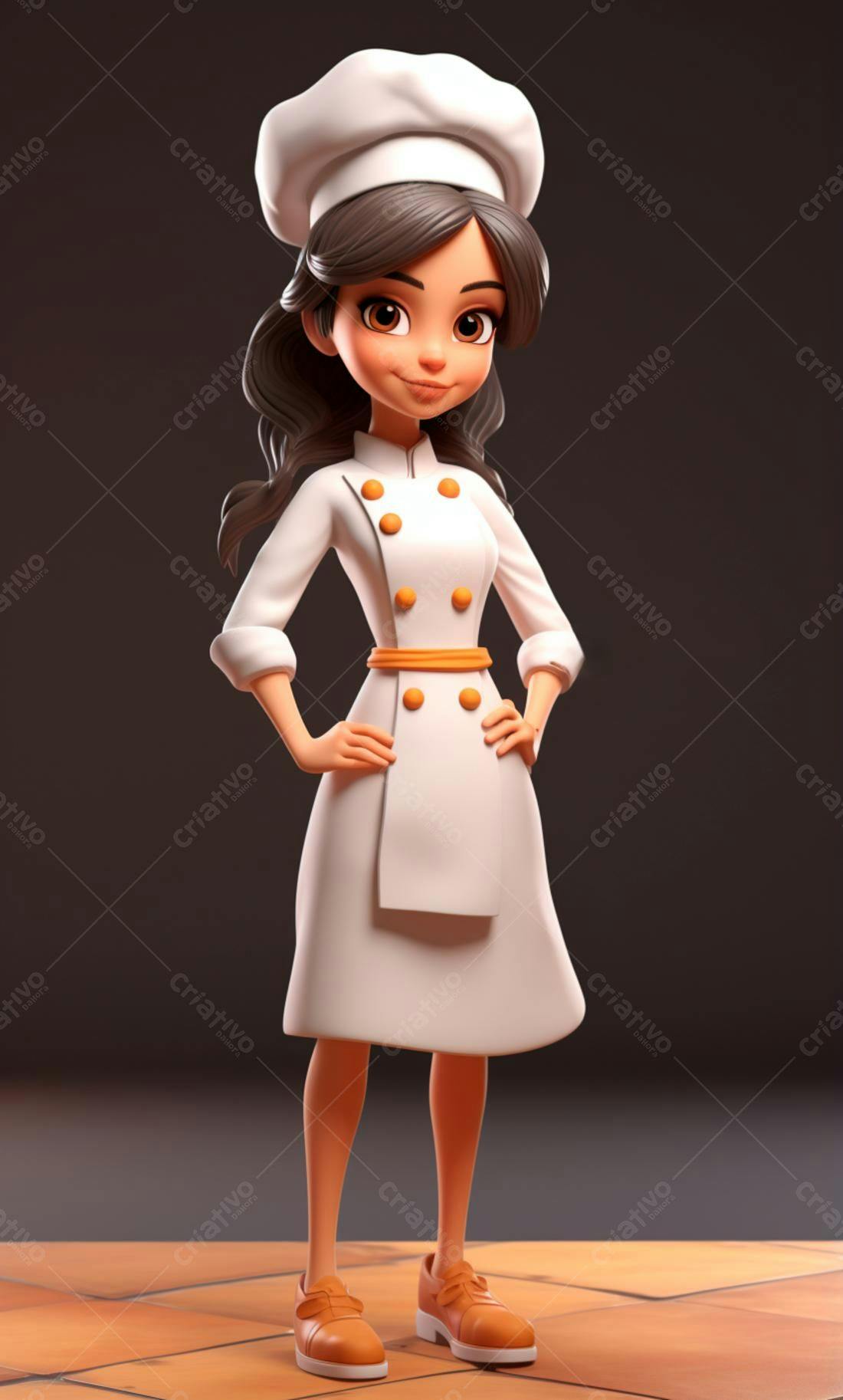 Chef animada em uniforme branco