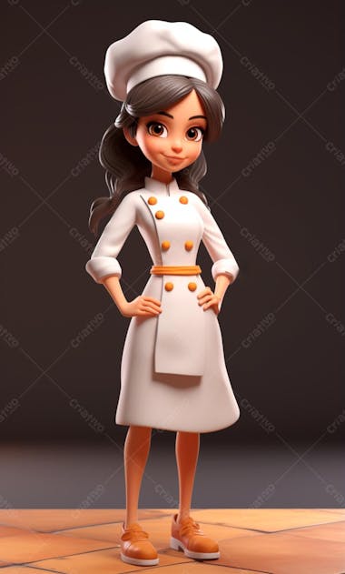 Personagem de desenho animado de chef de cozinha mulher 3d