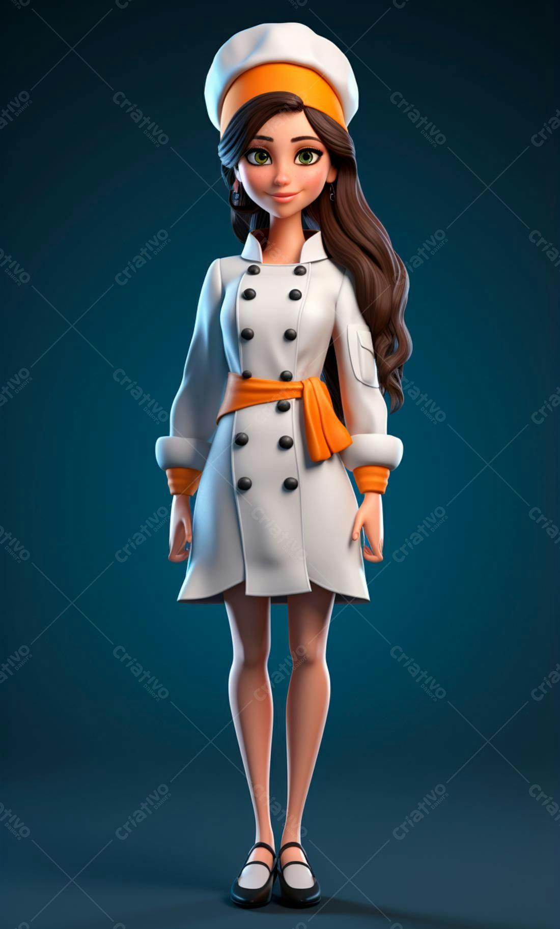 Chef feminina animada em uniforme branco