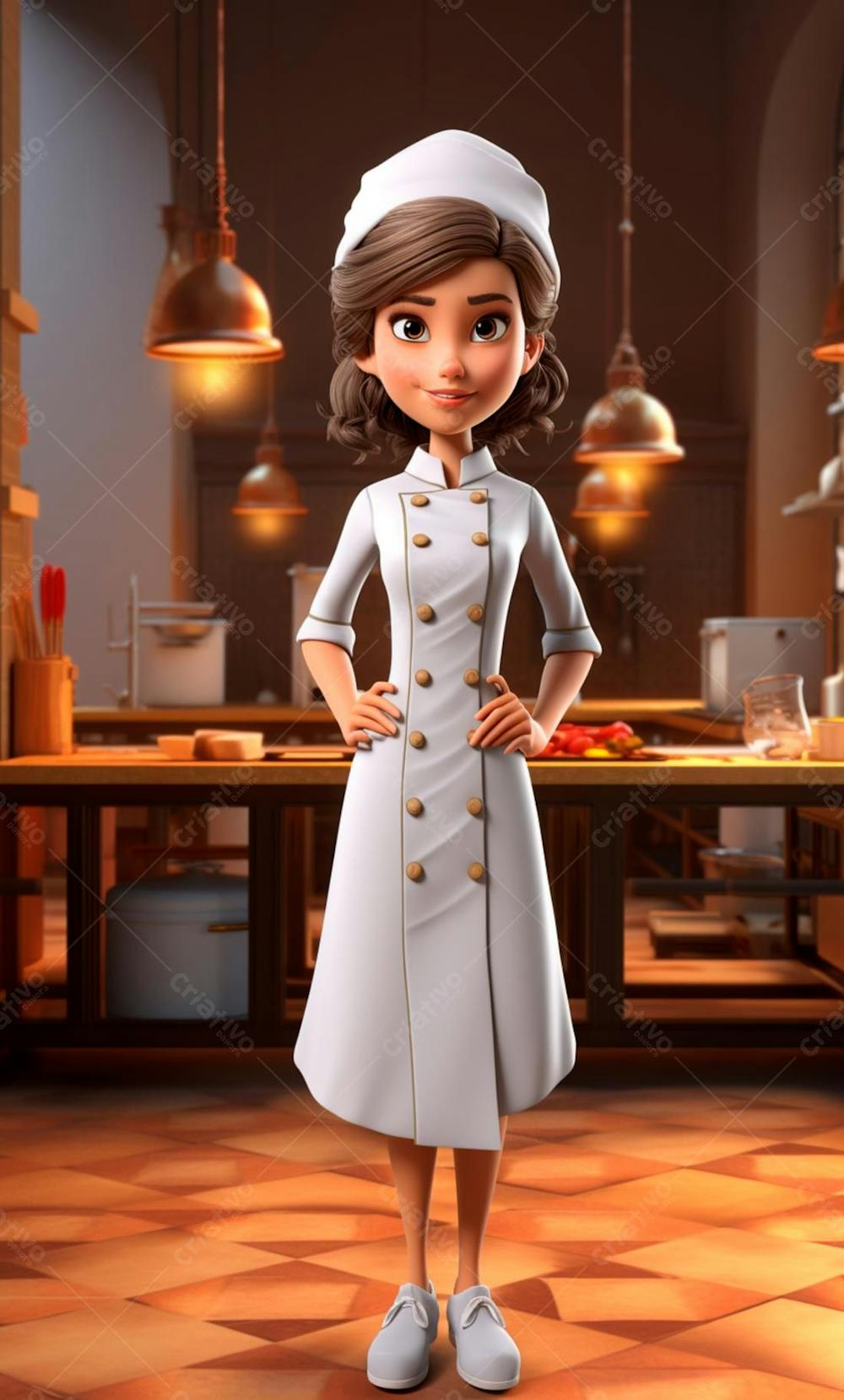 Personagem De Desenho Animado De Chef De Cozinha Mulher 3D  (6)