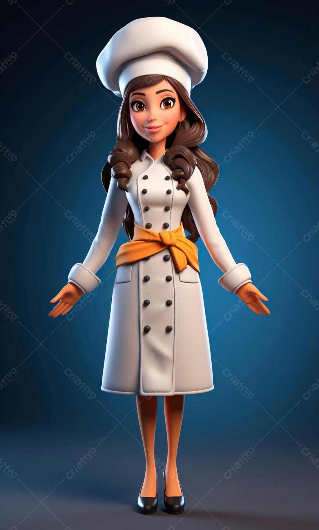 Chef feminina desenho animado uniforme branco