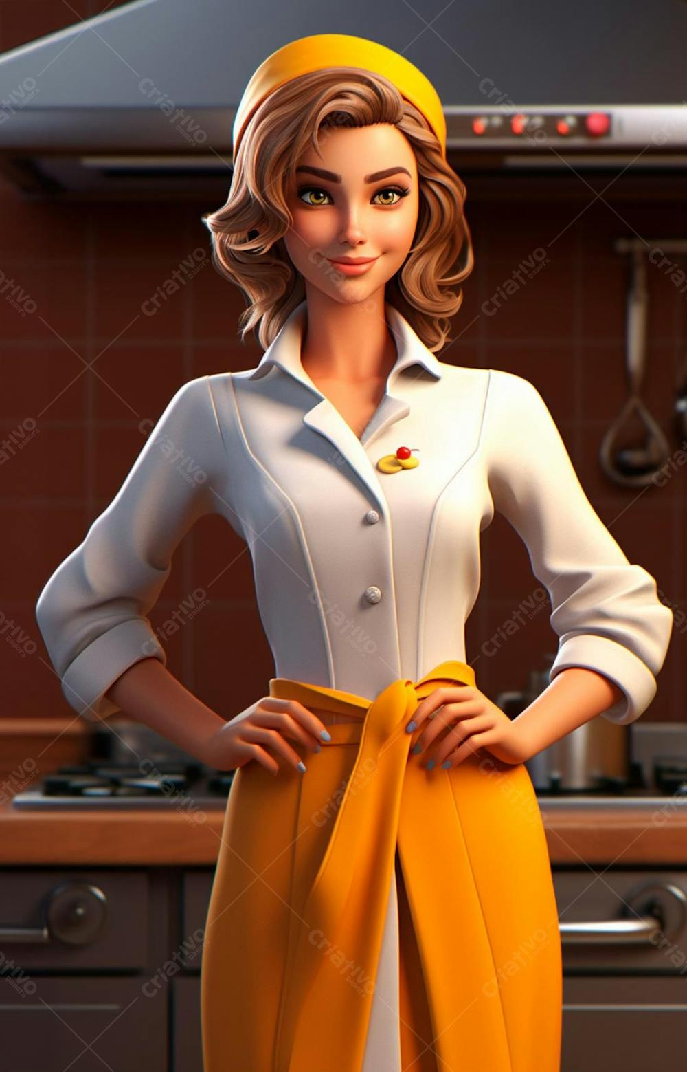 Personagem De Desenho Animado De Chef De Cozinha Mulher 3D  (8)