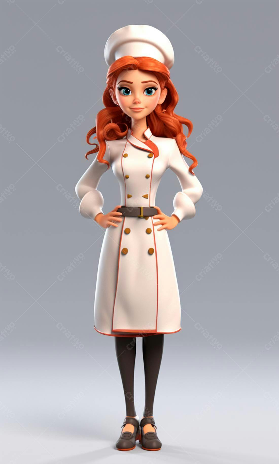 Chef feminina animada em uniforme branco
