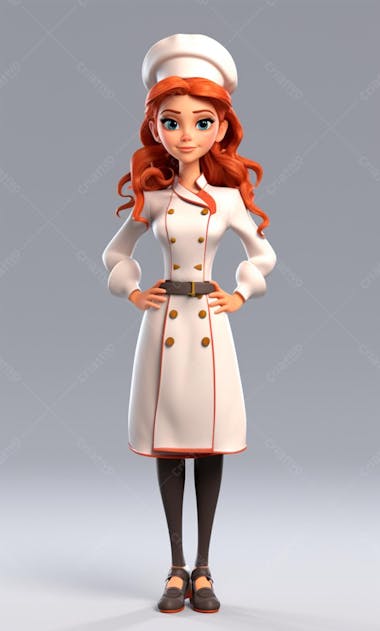 Personagem de desenho animado de chef de cozinha mulher 3d