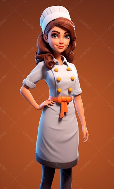 Personagem De Desenho Animado De Chef De Cozinha Mulher 3D  (12)