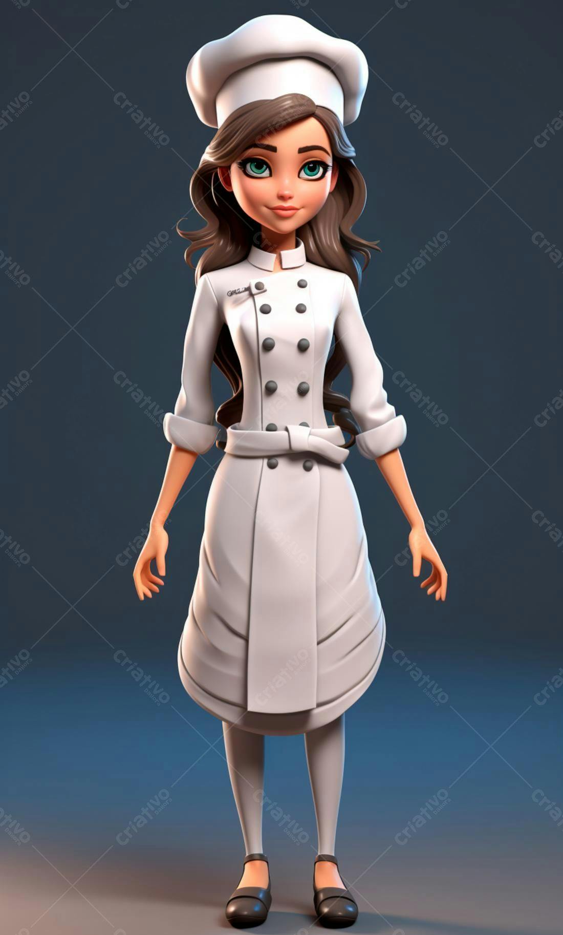 Chef mulher animada uniforme branco
