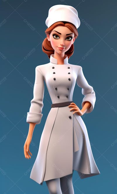 Personagem De Desenho Animado De Chef De Cozinha Mulher 3D  (14)