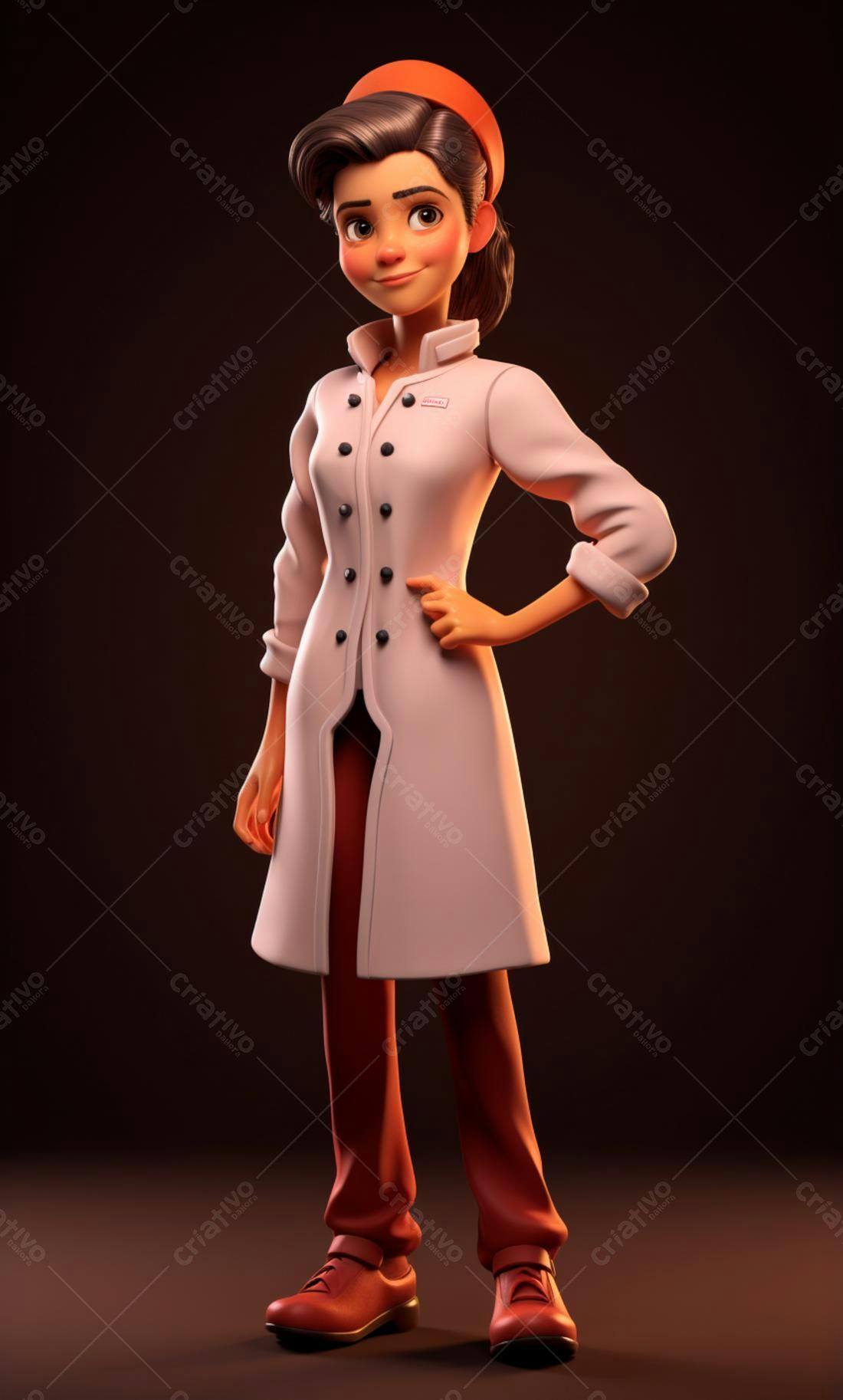 Chef mulher animada em fundo marrom