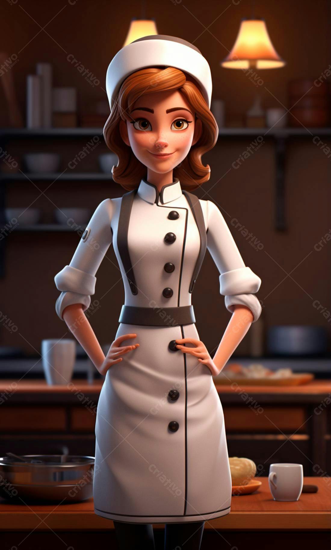 Chef feminina animada cozinha