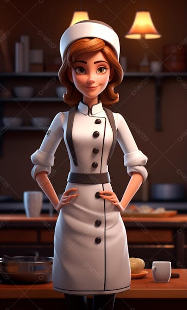 Personagem de desenho animado de chef de cozinha mulher 3d