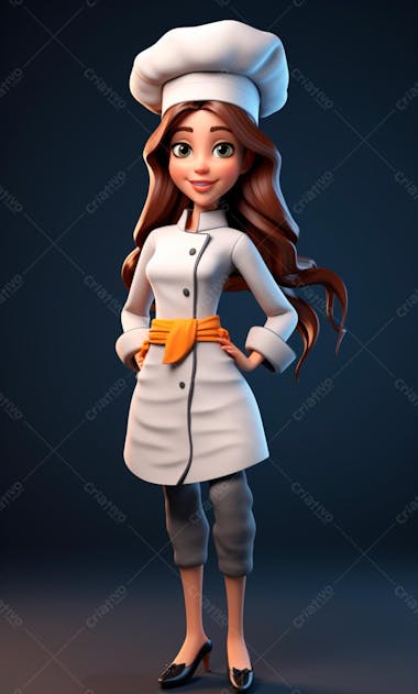 Personagem de desenho animado de chef de cozinha mulher 3d