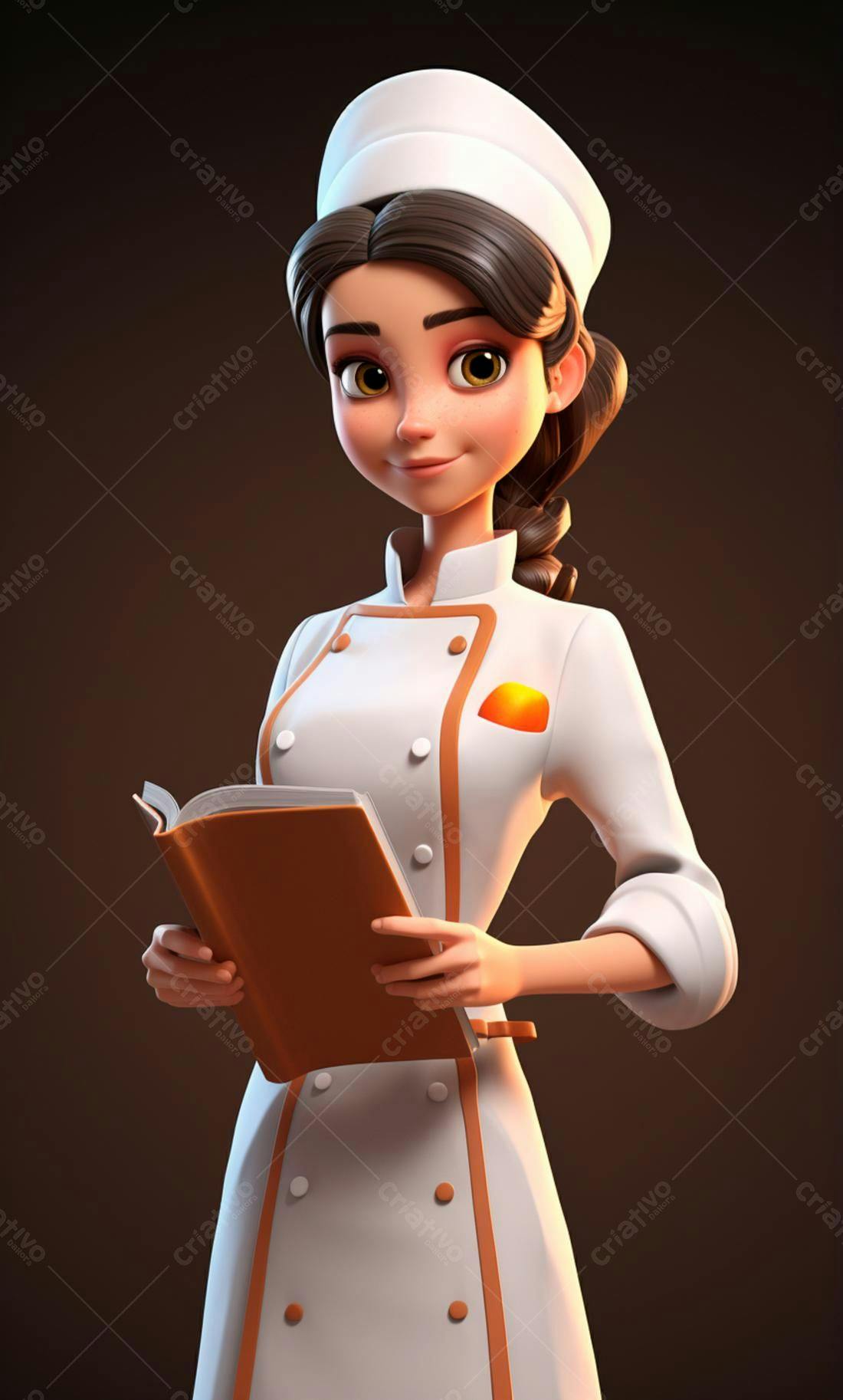 Chef feminina segurando livro de receitas