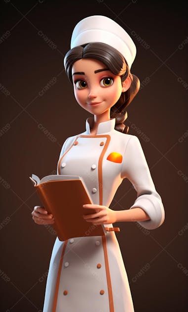 Personagem de desenho animado de chef de cozinha mulher 3d