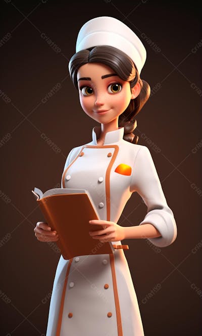 Personagem De Desenho Animado De Chef De Cozinha Mulher 3D  (19)