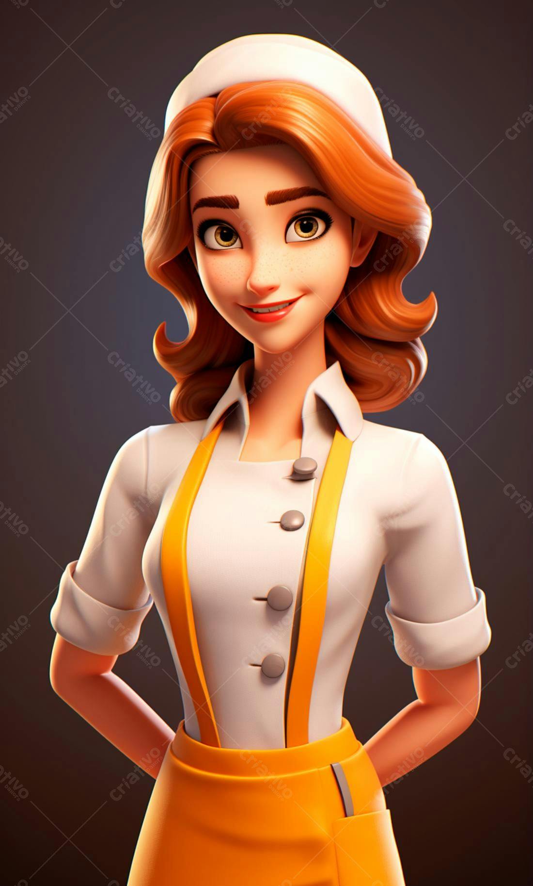 Cozinheira animada sorrindo uniforme laranja