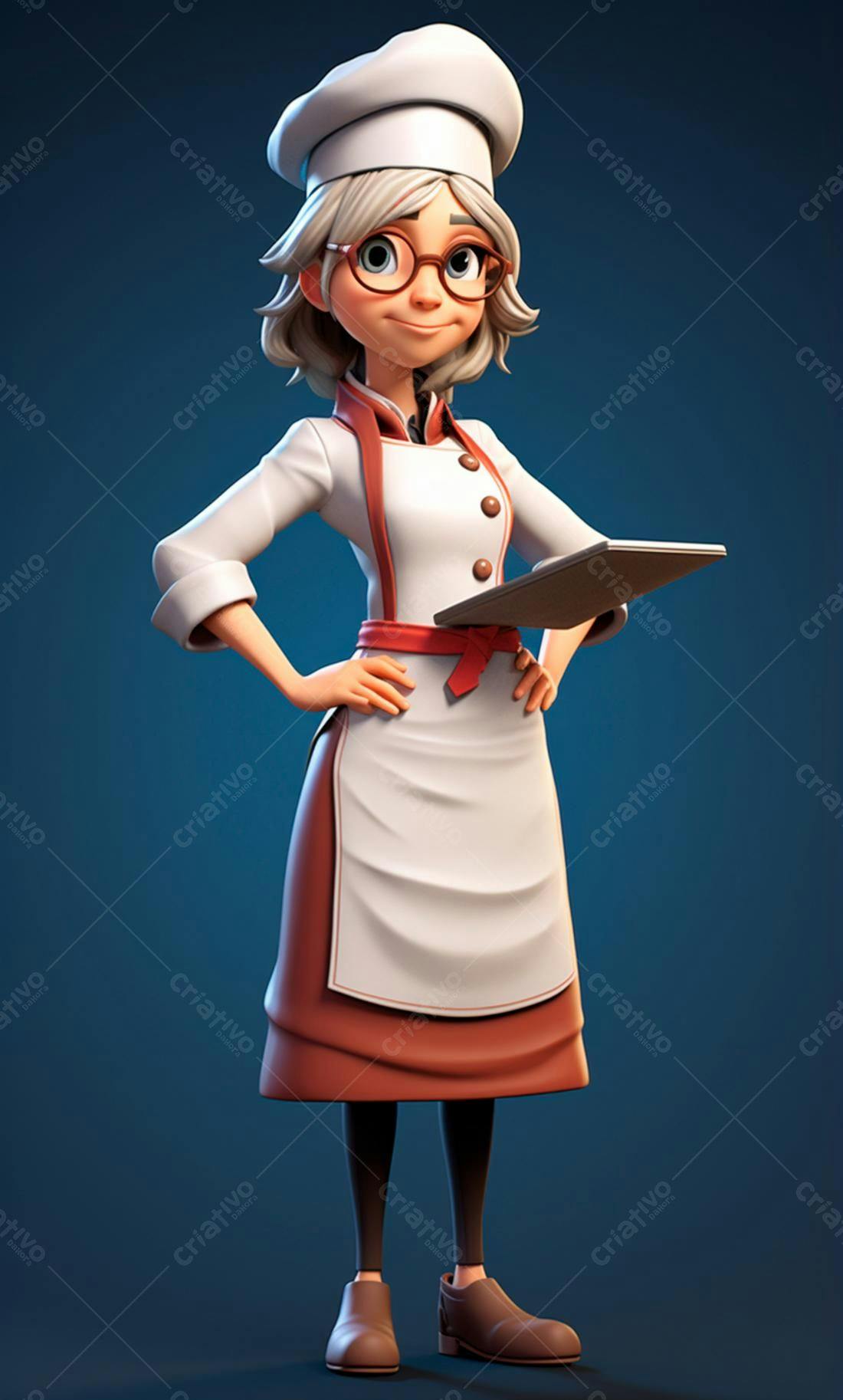 Chef mulher animada segurando prancheta