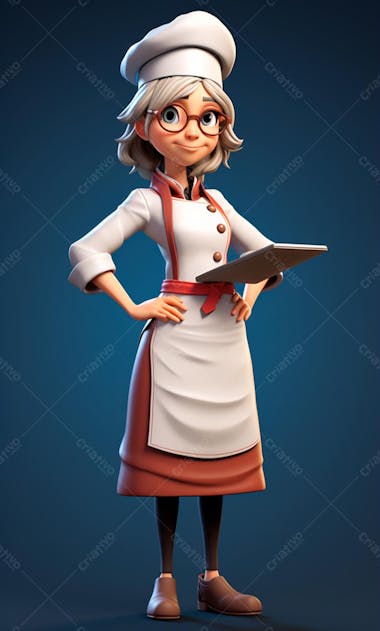 Personagem de desenho animado de chef de cozinha mulher 3d