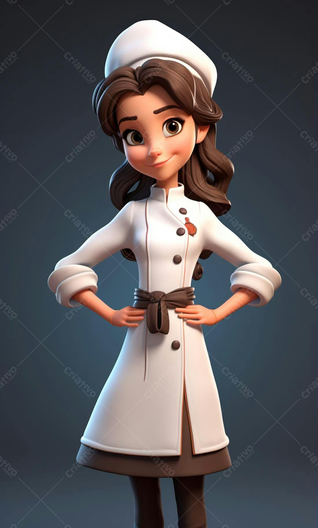 Chef feminina animada em uniforme branco