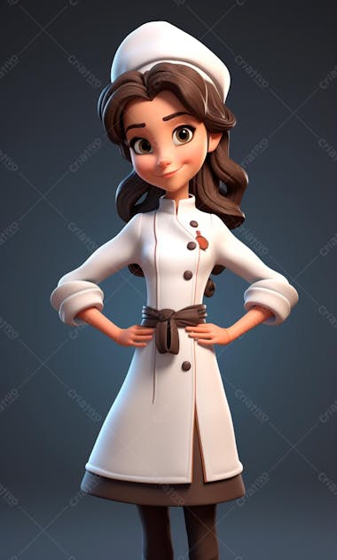 Personagem de desenho animado de chef de cozinha mulher 3d