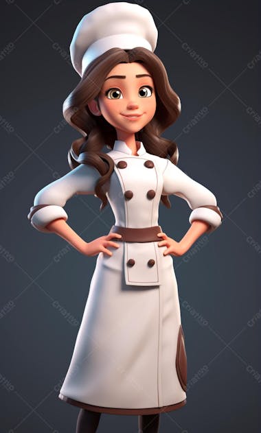 Personagem de desenho animado de chef de cozinha mulher 3d