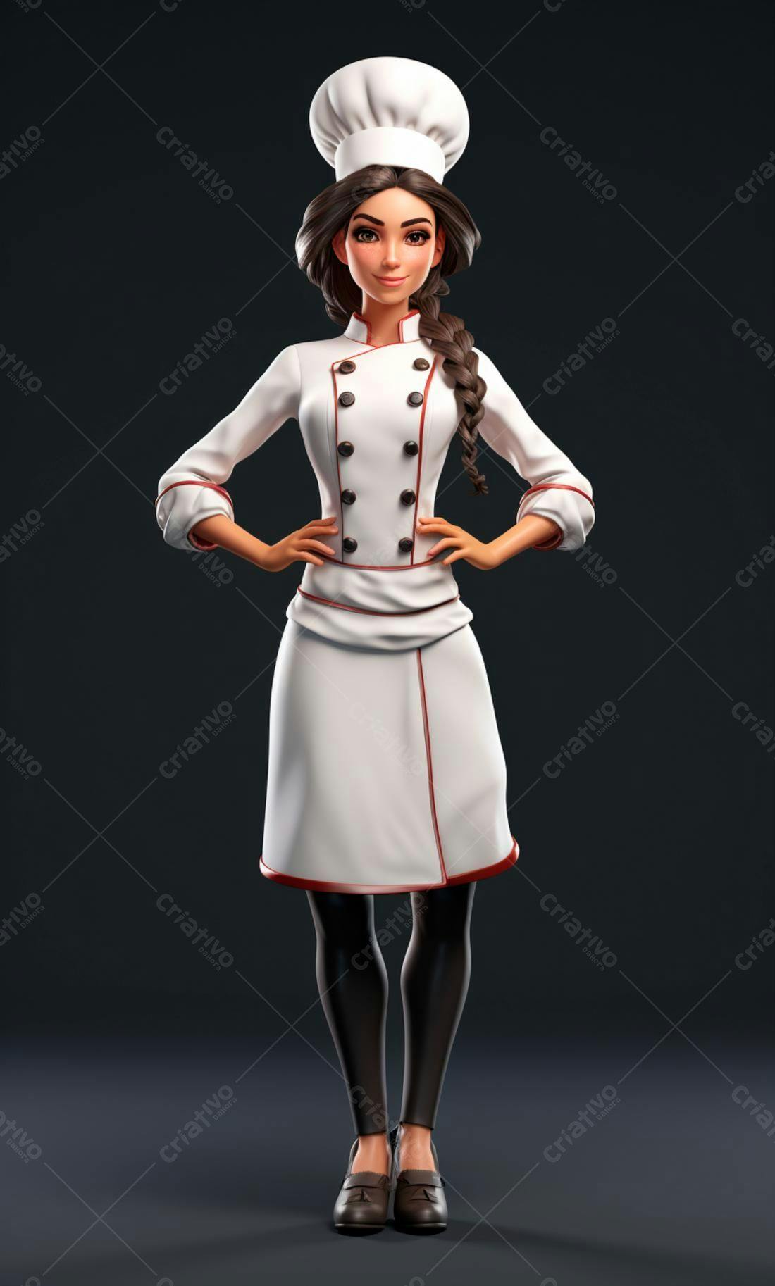 Chef feminina animada uniforme branco