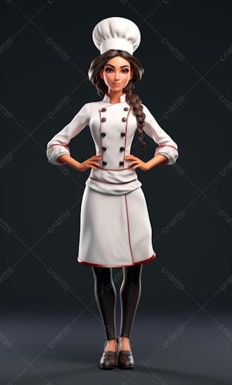 Personagem de desenho animado de chef de cozinha mulher 3d