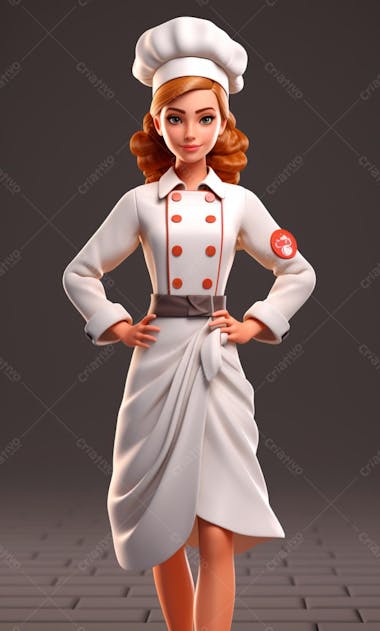 Personagem de desenho animado de chef de cozinha mulher 3d