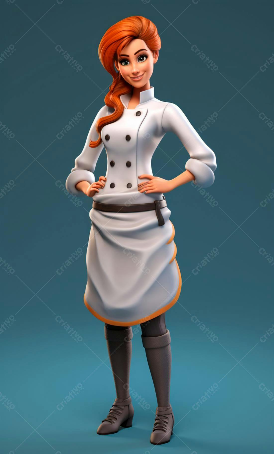 Chef feminina animada uniforme branco