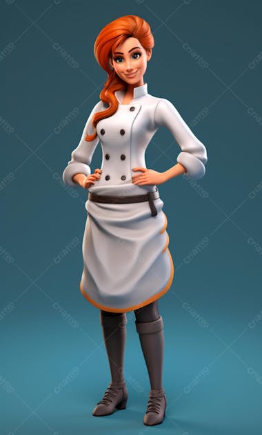 Personagem de desenho animado de chef de cozinha mulher 3d