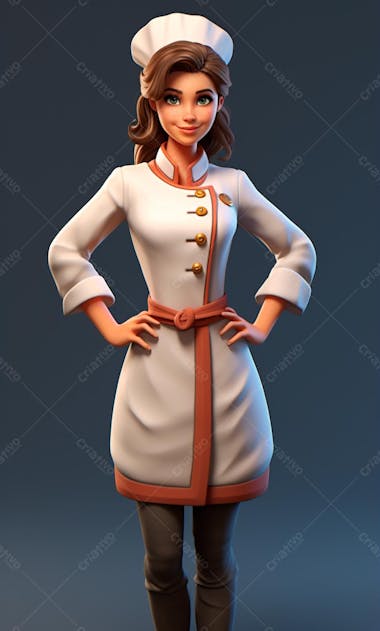 Personagem de desenho animado de chef de cozinha mulher 3d