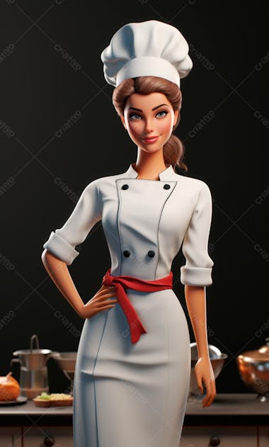 Personagem de desenho animado de chef de cozinha mulher 3d